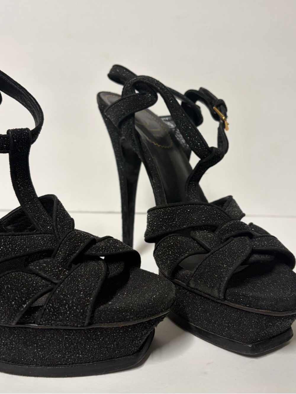 Saint Laurent Tribute 105 Platform Sandals Calfskin Black size 39.5 - Picture 5 of 13
